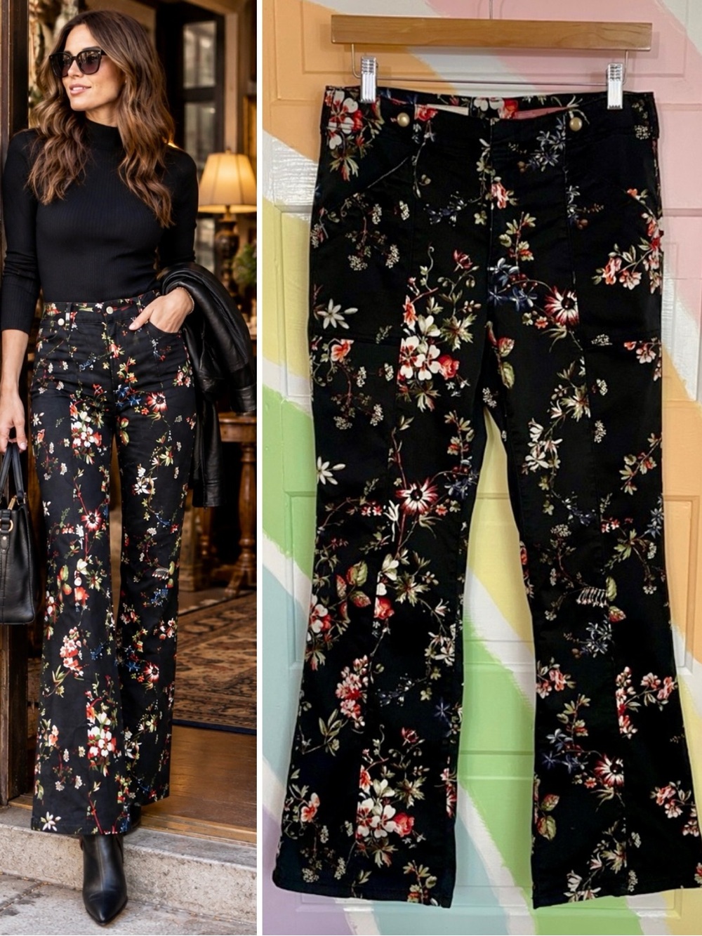 Anthropologie Pilcro The Demilune Boot Black Floral Bootcut Jeans Sz 27 🧡🎀